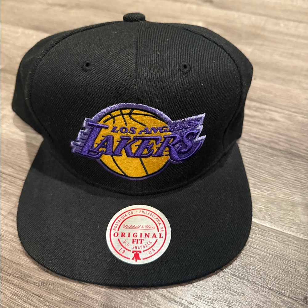 Mitchell & Ness Black Lakers Cap with Purple and Yellow Logo